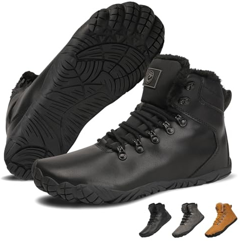 VEXITO Barefoot Botas Invierno Cálido Botines Mujer Hombre Piel Cuero Nieve Antideslizante Impermeable Zapatillas Respetuoso Deportivas Calzado Zapatos Minimalistas Shoes Forrados Caliente Negro 42