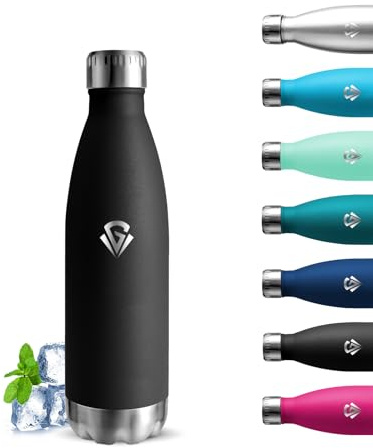 Grsta Borraccia- 500 ml- Borraccia Termica, Senza BPA, Borracce Acciaio Inox, Senza Perdite, Borracce Metallo, Acciaio Inossidabile 18/8, per Scuole, Campeggio, Uffici, Viaggio, Caffè, Nero