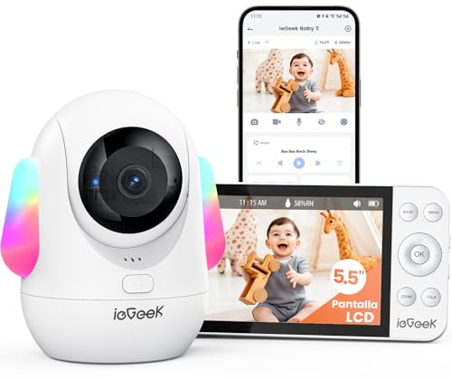 ieGeek 5.5 2.5K/4MP Camara Vigilancia Bebe WiFi, Alerta de Cara Tapada y Dormir Boca Abajo, Colorida Luz Nocturna, 360° Seguimiento Movimiento Vigilabebes con Camara, VOX, Compatible Echo