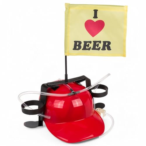 MIJOMA Casque à boire - Pour boire les mains libres avec facteur de plaisir - Casque de boisson pour fête, festival et carnaval - Support réglable pour canettes et bouteilles - Gadget de fête amusant