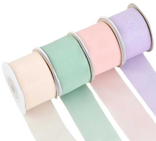 4 Colores Cinta Organza, 38mm x 18m Cinta Raso Rosa Pastel de doble Cara, Cinta Regalo, Cinta de Satén para Decoración de Pasteles, Proyectos de Costura de Bricolaje, Lazos, Recuerdos de Boda