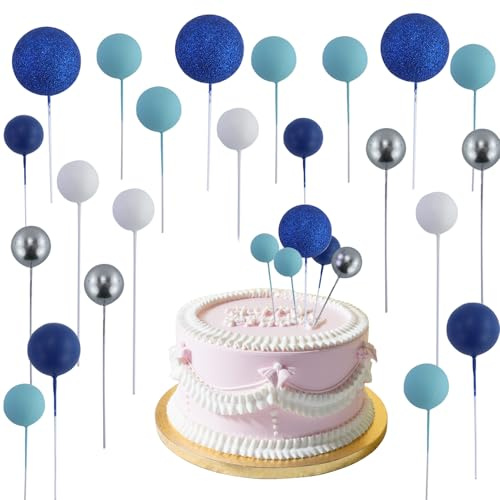 50 Pezzi Palla Cake Topper Decorazioni,Mini Palloncini Bastoncini per Topper, Blu Topper Foam Ball,Decorazioni fai da te mini palloncini,per torte, compleanni, feste