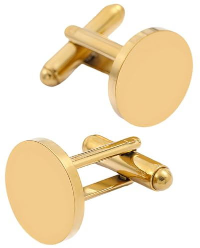 JUGUTA Bouton De Manchette Homme Doré 15Mm Avec Écrin Cadeau, Paire De Boutons Ronds Élégants Pour Mariage Et Affaires