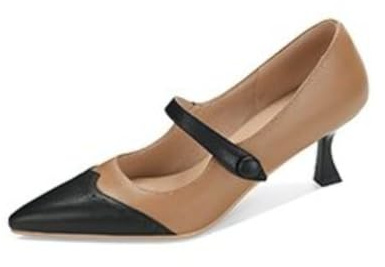 Mary Janes Vintage Donna Due Toni Punta A Punta Tomaia in PU Resistente Cinturino con Fibbia Tacco Medio Kitten Facili da Indossare,Cachi,37 EU