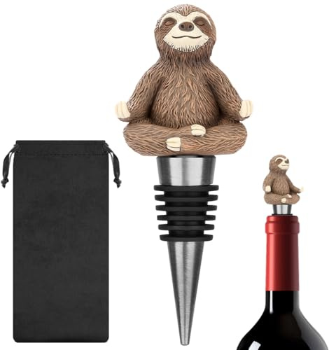 Figura bradipo 3D - Tappo per vino, bradipo durante la meditazione, con sacchetto regalo, accessori creativi, decorazione per bar e cucina, festa del papà, Natale, compleanno, festa