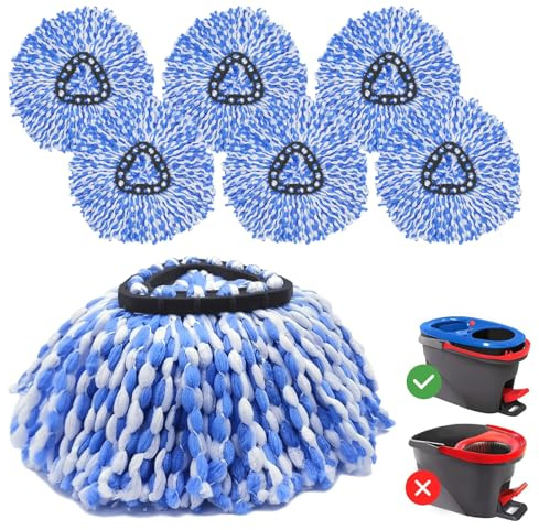6 stycken torkmopp reservhuvud för Vileda H2PrO, mikrofiber Spin Mop påfyllningar, maskintvättbar och återanvändbar, hållbar mikrofiber mopphuvud för alla golv