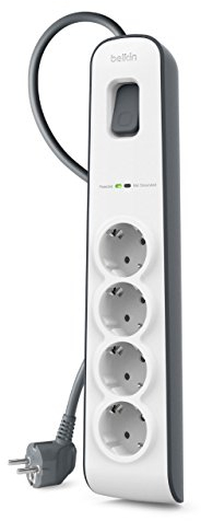 Belkin Regleta de enchufes de 4 tomas con protección contra sobretensiones, ladrón con 4 enchufes de CA protegidas, 525 julios, cable de 2 metros, multiplicador de enchufes con protección eléctrica