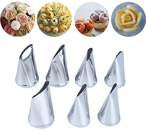 Acier inoxydable passepoil Pointes, Wowdecor glaçage Seringue Lot DIY Coupler Buse Pâtisserie Fournitures gâteaux et décoration de Lot d'accessoires de petite taille M Fleurs à pâtisserie Nozzles-7pcs