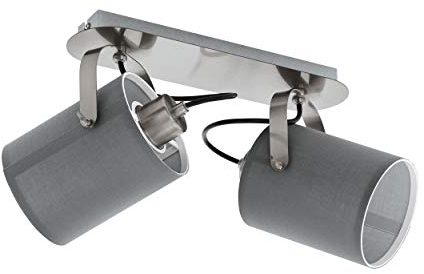 EGLO Deckenlampe Villabate, 2 flammige Textil Deckenleuchte, Deckenspot aus Stahl, Stoff, Farbe: Nickel matt, grau, Fassung: E27