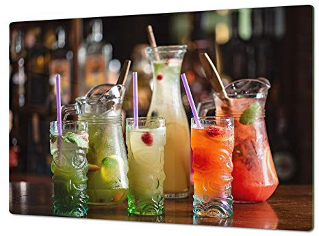 Large Cutting Board and Cooktop Cover - Glass Kitchen Board; Measures: Single: 80 x 52 cm (31,5” x 20,47”); Double: 40 x 52 cm (15,75” x 20,47”); Series Drinks and Drinks DD11