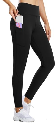 baleaf Leggins Termici Donna Impermeabile Vita Alta Pantaloni Invernali Sportivi Felpati Leggings Caldi Trekking con Tasche Nero XS