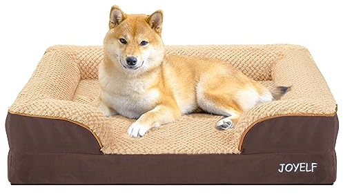 JOYELF Orthopädisches Hundebett für mittelgroße Hunde, wasserdichtes Schaumstoffsofa mit abnehmbarem waschbarem Bezug und rutschfestem Boden für kleine bis mittelgroße Hunde - Kaffee