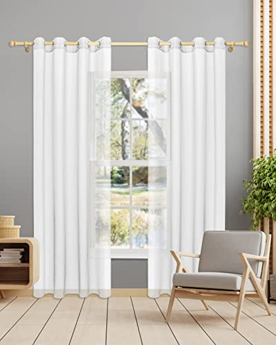 Gräfenstayn 2er-Set Venezia transparente Voile Gardinen mit Ösen - Stores Über-Gardine Wohnzimmer Schlafzimmer - Vorhänge Ösenschal durchsichtig halbtransparent 175x140cm (Höhe/Breite) Weiß