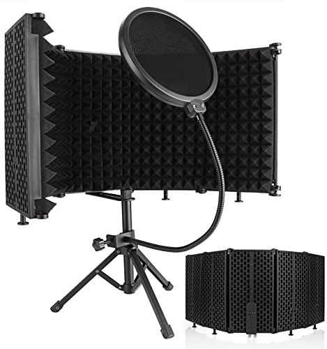SENENQU Mikrofon Isolation Schallschutz Mit Pop Filter und Stativ Ständer, 5 Seiten Faltbar Mikrofon Schallschutz Vocal Booth Faltbarer Schaum Anzug für blaue Yeti Studio Sound Recording Singen