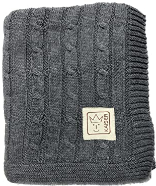 Kaiser 6521824 Cable Knitt - Babydecke Strick 100% Bio Baumwolle (KBA), atmungsaktive Babydecke, Neugeborene für den Sommer, Kinderwagendecke, Babyschalendecke, Fb. Dark Grey