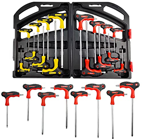 XINHNMUU 16 Piezas Llaves Allen, 8 Llaves Hexagonales con Extremo en Forma de Bola y 8 Llaves Torx, Llaves Alen Profesionales con Mango en T para Automóviles, Reparación de Máquinas