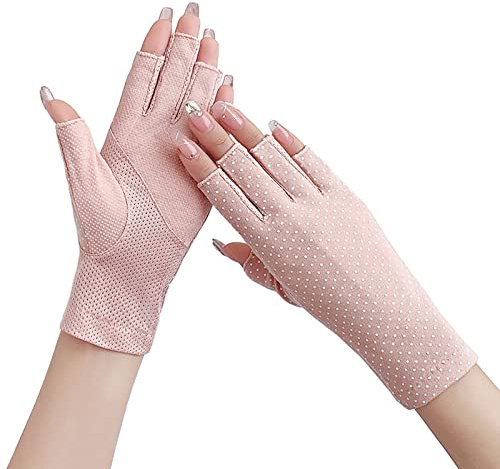 SUNTRADE Women Girls Summer Fingerless Gloves, Non-Slip UV Protection Driving Gloves, Outdoor Gloves (Pink)