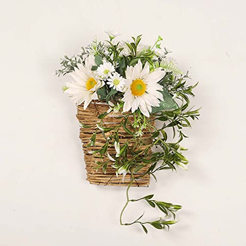 Wildblumen Tür Hängekorb Kranz Blumenkranz Kranz Wandbehang Blumenkorb Türdekoration Haustür Bauernhaus Frühlingsdeko Künstliche Blumen Kranz Veranda Willkommensschilder Hochzeit (B, One Size)