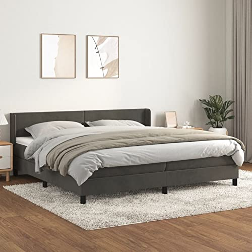 Gecheer Letto Matrimoniale,a Molle,con Materasso,Design Semplice,in Velluto,Grigio Scuro,con Testiera,200x200 cm,Letto con Materasso a Molle Matrimoniale,Letto in Velluto,Letto con Materasso
