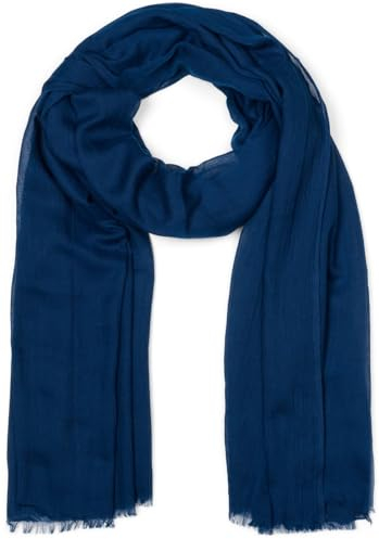 styleBREAKER Damen Schal Leicht & Transparent mit kurzen Fransen | Einfarbiges Halstuch für Frühling und Sommer | Weiches großes Schultertuch 188 x 100 cm, Farbe:Dunkelblau