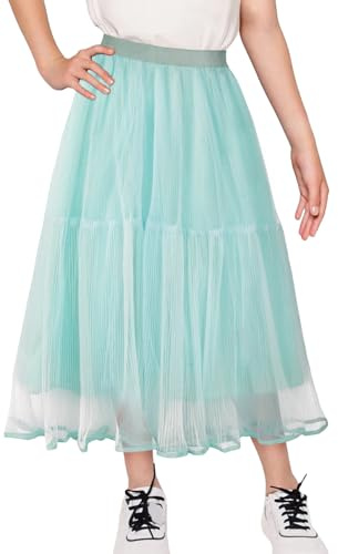 Maeau - Gonna Lunga Tulle Ragazze A-Line Gonna Midi Tutu in Maglia Gonne Pieghe Principessa Danza Carino Gonna Lunga Primavera Estate - 4-12 Anni, verde, 6-7 Anni