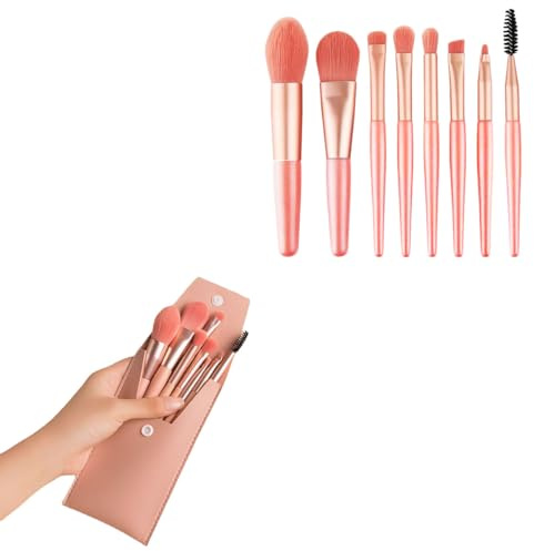 8 stycken professionella riktiga teknikborstar set makeup kosmetiska verktyg foundation blush ögonbryn akeup pensel penselväska