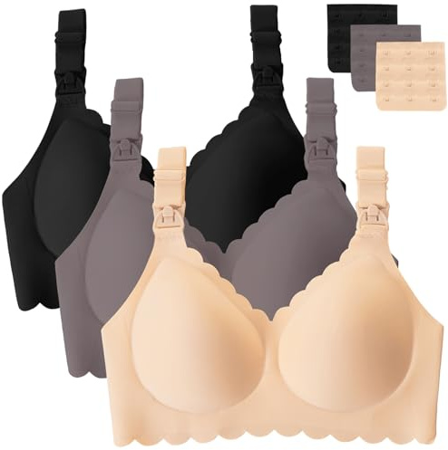 Gailife 3 Pack Nursing Bras for Breastfeeding Seamless Wireless Maternity Bras for Pregnancy Soft Sleep Breastfeeding Bra-BKBGGR,M