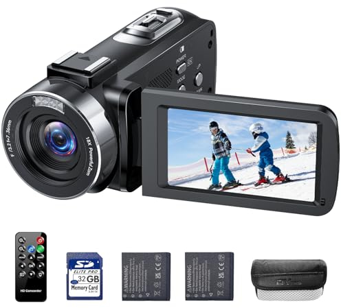 Videokamera 4K 42MP Camcorder 18X Digitalzoom kamera Video recorder, 3,0 Zoll 270° drehbarer Bildschirm Video Camera Vlogging Kamera für Youtube mit 32 GB SD-Karte, Akkus, Fülllicht, Fernbedienung