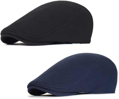 2 Pièces Noir Bleu Marine Casquette Béret Plate Homme Casquette Souples Chapeau Irlandais Gatsby Ivy Newsboy Cabbie Cap Visière