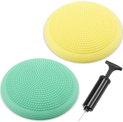 Libima 2 Pcs Wobble Cushion Wiggle Seat Flexible Sensory Seating Balance Disc Board for Men Women Physical Exercise Improving Posture Home Office(Green and Yellow)