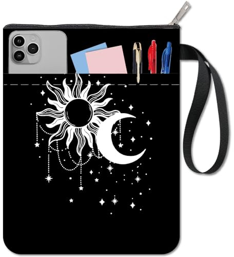 craspire Housse de Livre Étoile Protection de Livre Soleil Lune Noir pour Livres Brochés Housse de Livre en Tissu Lavable avec Fermeture Éclair et Pochette Supplémentaire pour Les Amoureux des Livres