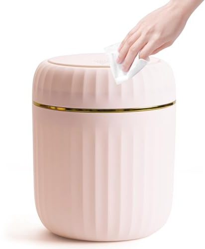 Bailtouk Tischmülleimer mit Deckel, 2L Mini Mülleimer mit Aufpoppen, Plastik Tischabfalleimer Klein Mülltonne für Schreibtisch, Küche, Büro, Schlafzimmer (Rosa, 13×13×16cm)