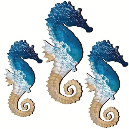 Set di 3 decorazioni da parete con cavalluccio marino, decorazione da spiaggia, adatta per recinzioni di villa costiera, per bagno e spiaggia
