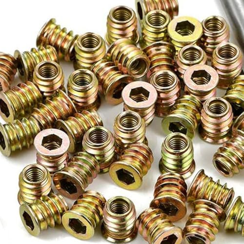 Visxcnu 30 PCS M6 Tuercas para Madera, RemachesTuerca, Insertos Tuerca M6, Tuercas Rosca Hexagonal Aleación Zinc, InsercióN Roscadas Acero al Carbono y Zinc,Insertos Madera Surtidos(Color zinc)
