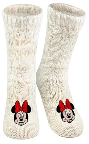 Disney Minnie Mouse Chaussettes d'intérieur en tricot pour femme Chaussettes douillettes d'hiver chaudes Blanc, Blanc., 35-38