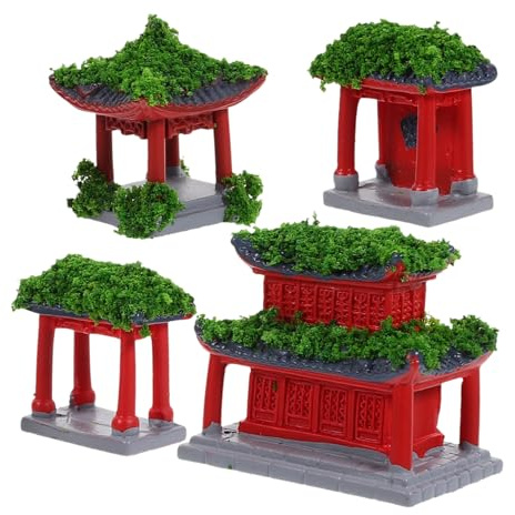 GLEAVI 4 Piezas Adornos de Miniaturas de Pabellón Estatuas para Decoración de para y Efecto Realista