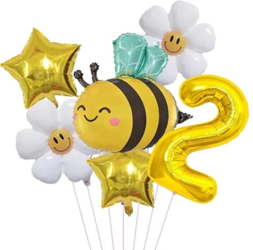 Decoration Anniversaire 2 Ans, Decoration Anniversaire Abeille Marguerite, Or Ballons 2 Ans, Deco Ballon Aniversaire de Fête pour Fille Garçon Enfants pour Bébé Baptême Anniversaire