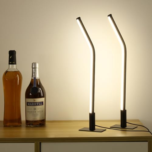GEPROSMA Set di 2 Lampada da Comodino Camera da Letto Moderna, 44cm Metallo Lampada da Tavolo con filo(USB 5V 2A),Minimalista Design,Luce LED Scrivania,Salotto,Casa,Ufficio,Nero,3 modalità,Dimmerabile