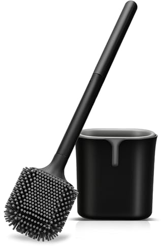 VINATO Scopino Bagno WC con Supporto, Spazzolone WC Silicone, Scopino WC Nero, Spazzolino Water Bagno