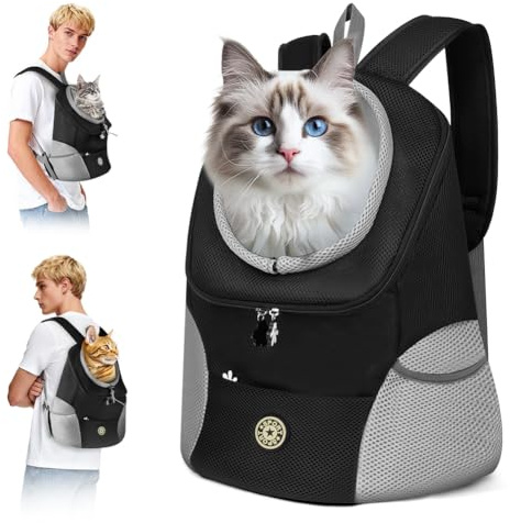 Adiwo Foldable Pet Backpack, Portable Breathable Cat Backpack, Hands Free Dog Sling Carrier, with Adjustable Safety Harness, Breathable Head-Out Design, for Outdoor Hiking Travel (M, Black)