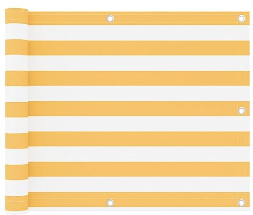 Mokuyary Protección visual para balcón, color blanco y amarillo, 75 x 500 cm, tela Oxford, revestimiento de balcón, cubierta opaca contra el viento para jardín, terraza, exterior