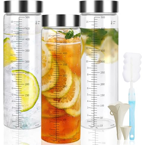 TEGOVE Bottiglie di Vetro da 500 ML,Bottiglie Vetro Acqua, Borraccia Vetro