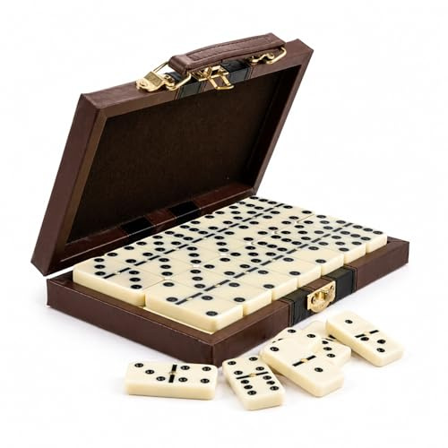ZHITENG 28 Pièces Dominos Jeu, Domino Jeu de société Jeu de Société | D'intérieur en Cuir Domino Professionnel avec Boîte Elégante Jeu Traditionnel de Domino, pour Adultes et Enfants
