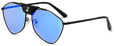 Gafas de Sol Mujeres, remacha de Cuero Gafas de Sol polarizadas Damas Mirror Azul Reflectante