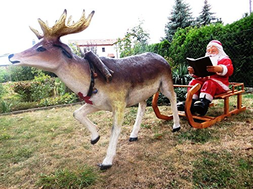 SSITG XXL Rentier+Schlitten+WEIHNACHTSMANN~LEBENSGROSS~2,80m lang~WEIHNACHTSDEKO~Santa