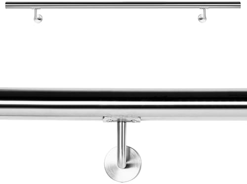 Wiltec Pasamanos barandilla de escalera 160cm acero inox V2A baranda con soporte a la pared