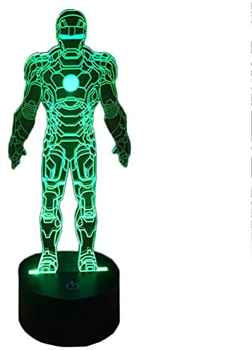 LED Night Light Table Lamp Colorful Iron Man Cute Kids 3D Light Transparent Acrylic Beside Ambient Lamp Touch Switch 7 Colors Adjustable with USB Power Cable for Kids Room Home Bedroom Decor