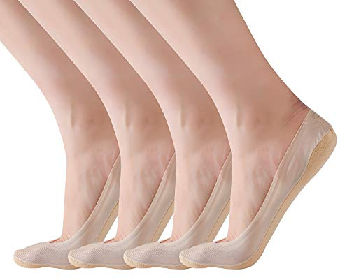 RIIQIICHY No Show Socks Women Low Cut Liner Non-Slip Thin Causal Line for Flats Boat 4 to 6 Pack, 4nude, Shoe-Size2-5.5
