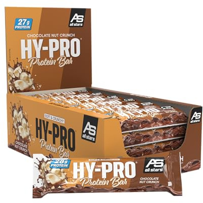 All Stars Hy-Pro BIG BAR Chocolate Nut Crunch I 24x 100g Protein-Riegel inkl. 28g Proteine aus Milcheiweiß & Whey-Protein I große Protein Bars inkl. 43g Kohlenhydrate I sättigende Eiweiß-Riegel