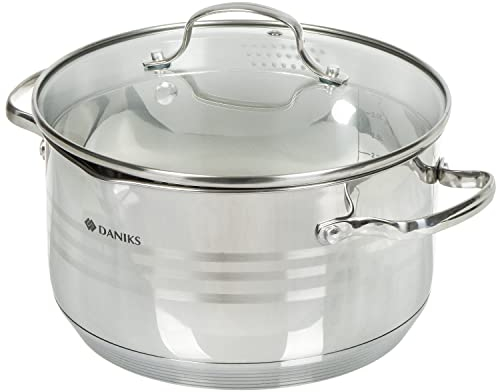 Daniks Tokio Edelstahl Kochtopf Induktion, Pastatopf mit Siebeinsatz, 22 cm, 4.75 Liter, Fleischtopf, Suppentopf, Bratentopf, Silber